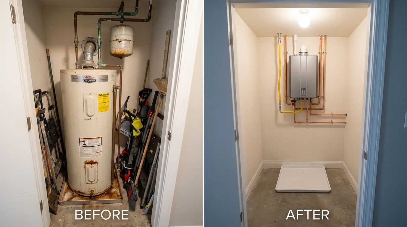 Tank water heater versus wall-mounted tankless unit comparison for Kiowa, CO homeowners
