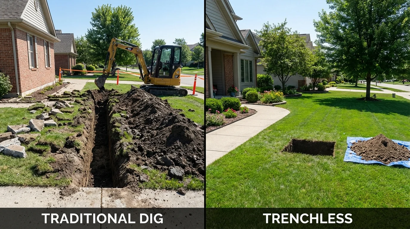 Trenchless sewer repair with minimal yard damage versus traditional excavation in Kiowa, CO